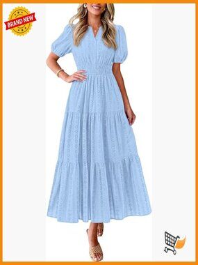 Maxi Dress with Puff Sleeves and Smocked Waist